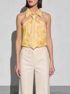 Polo Collar Tie Shirt Women's Design Vest - Printed Yellow Premium Fabric Finish Bust To Thigh