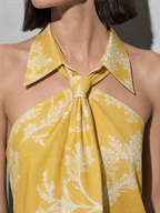 Polo Collar Tie Shirt Women's Design Vest - Printed Yellow Premium Fabric Finish Macro