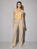 Polo Collar Tie Shirt Women's Design Vest - Printed Yellow Premium Fabric Finish Main