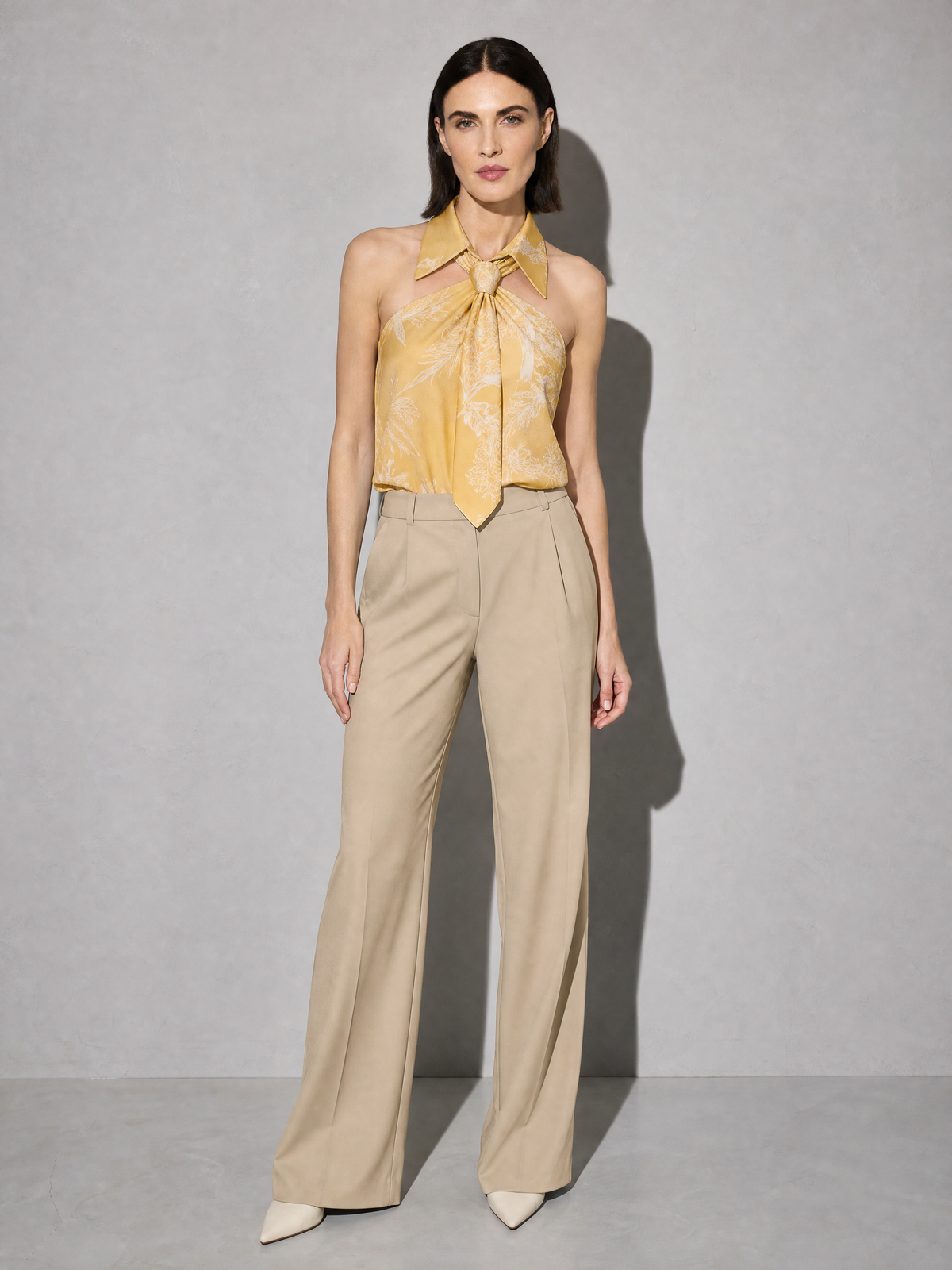Polo Collar Tie Shirt Women's Design Vest - Printed Yellow Premium Fabric Finish Main