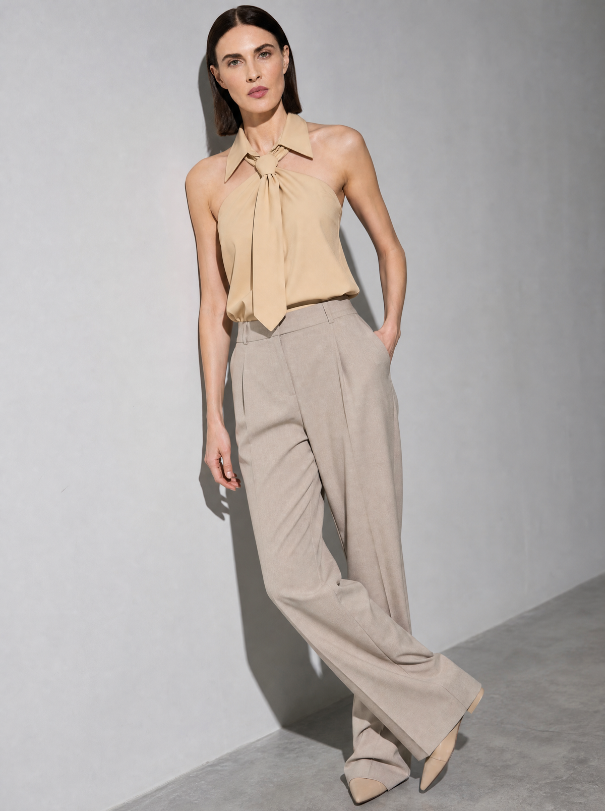 Polo Collar Tie Shirt Women's Design Vest - Printed Yellow Premium Fabric Finish Seated Or Lean