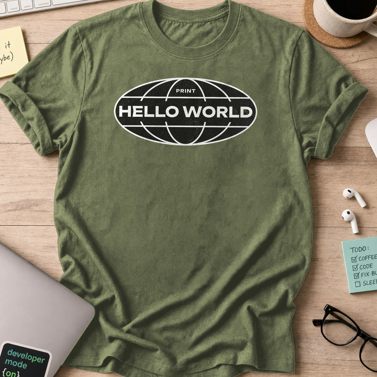 print hello world street shirt - Military Green