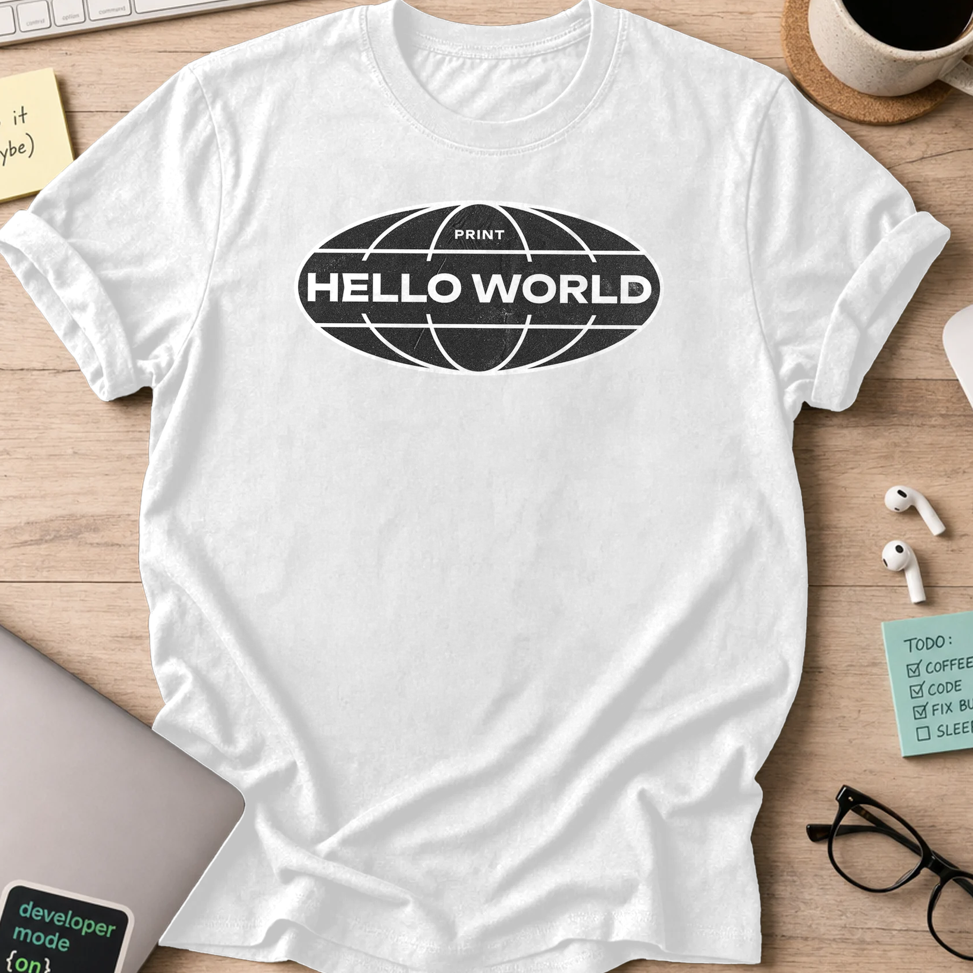 print hello world street shirt - White