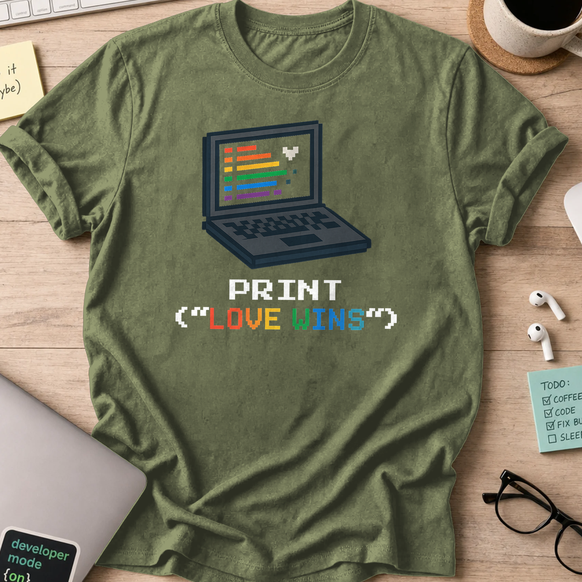 print LOVE WINS shirt - Military Green