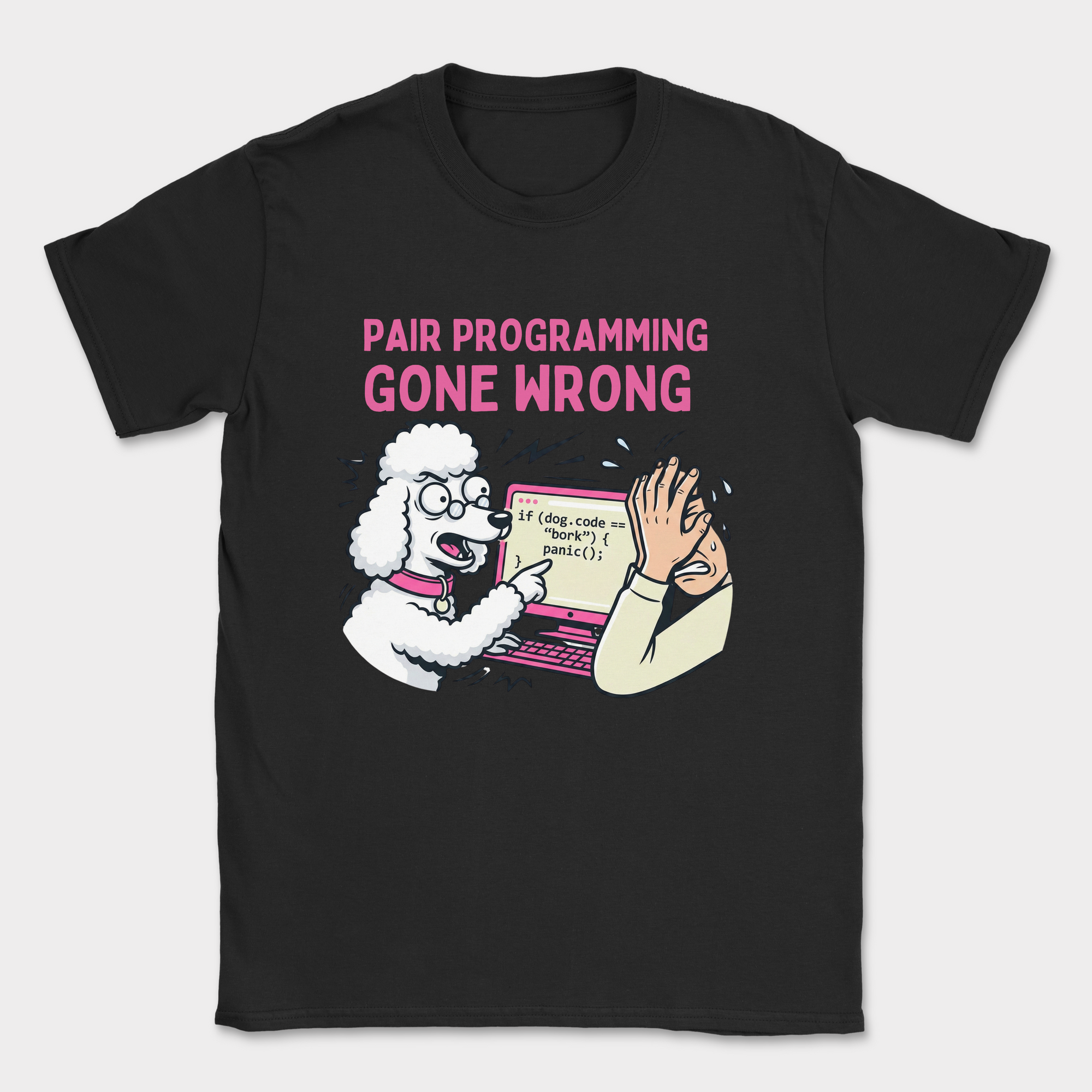 pair programming gone wrong poodle shirt — Black