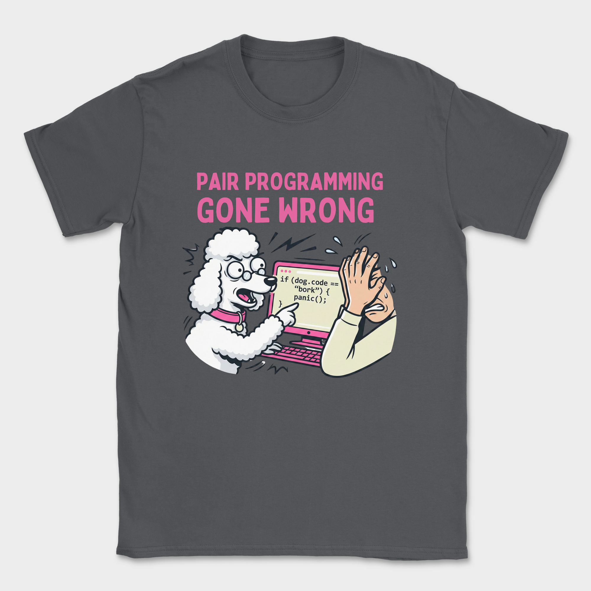 pair programming gone wrong poodle shirt — Dark Heather Grey