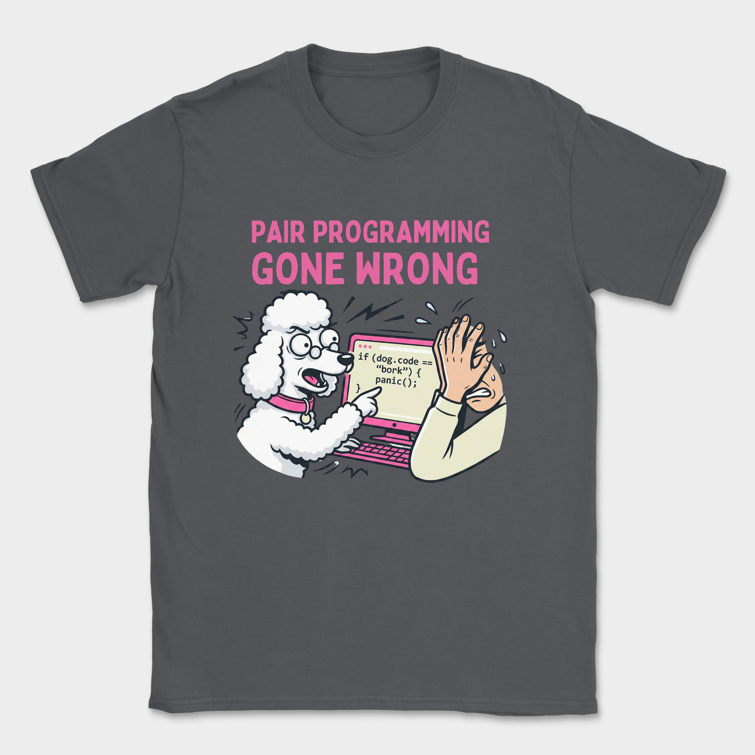 pair programming gone wrong poodle shirt — Dark Heather Grey