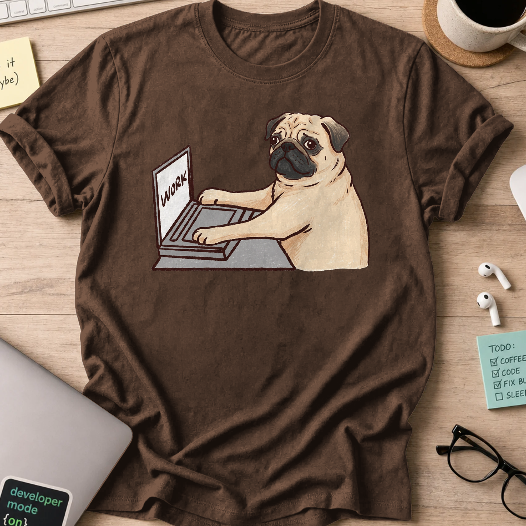 Pug Coder Shirt - Dark Chocolate