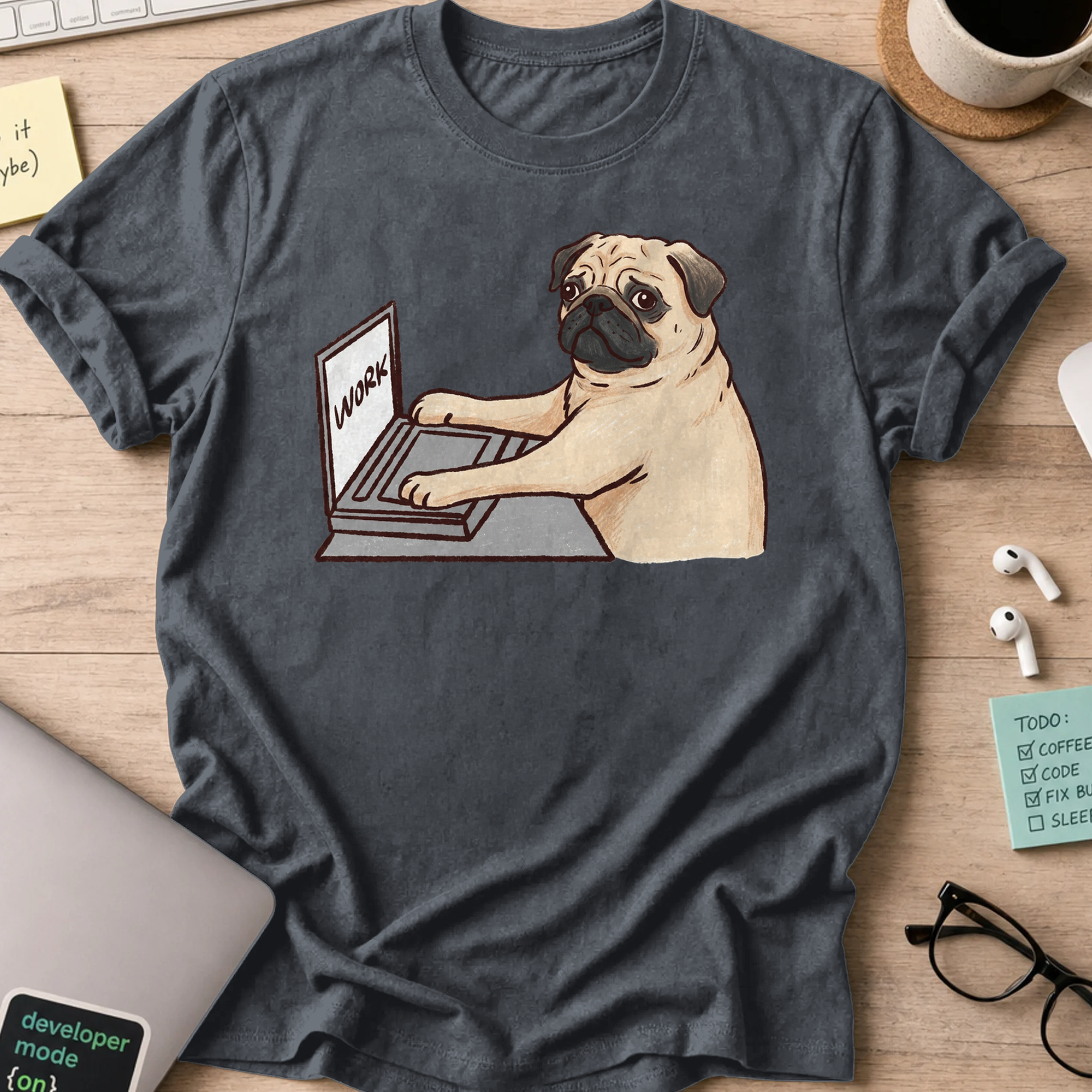 Pug Coder Shirt - Dark Heather