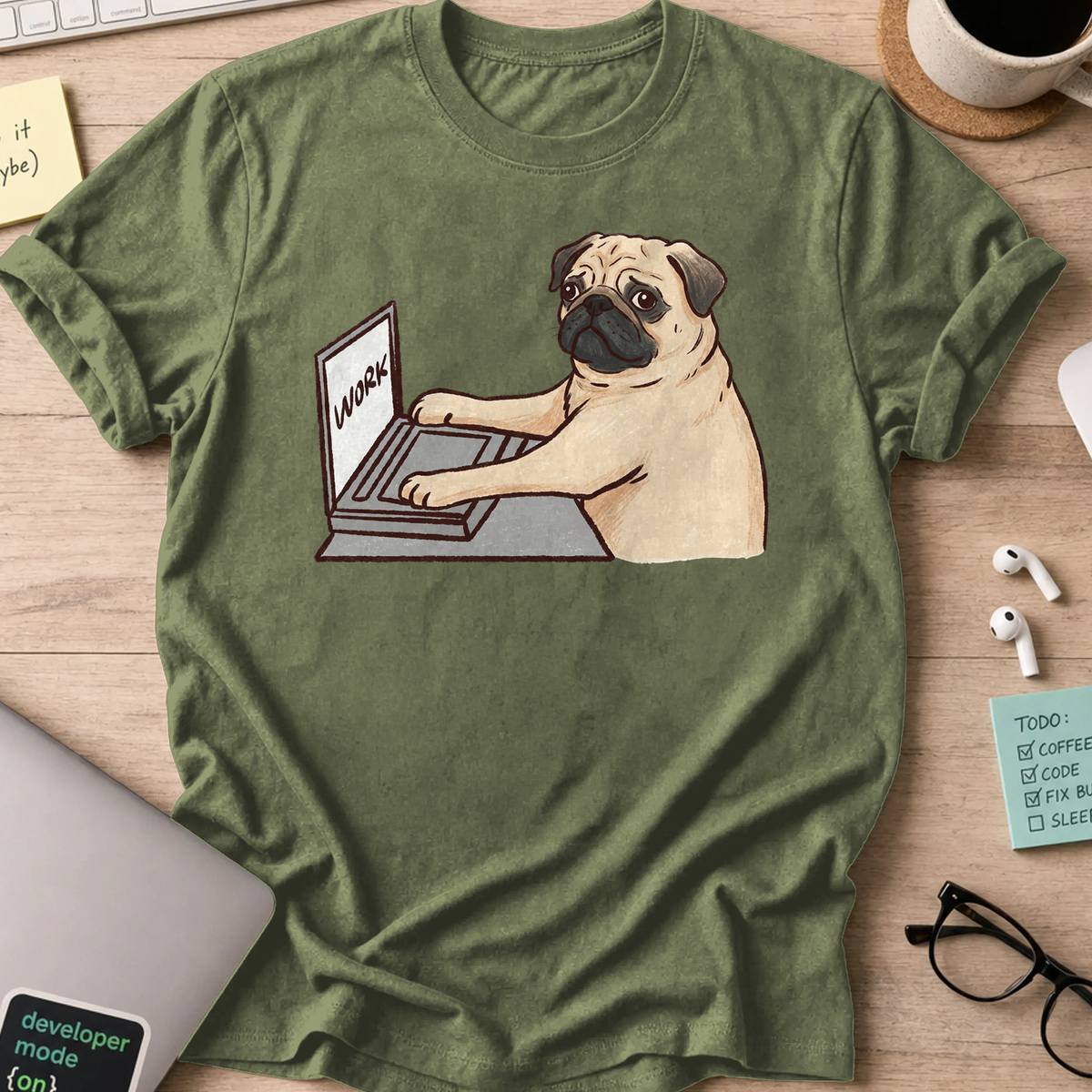 Pug Coder Shirt - Military Green