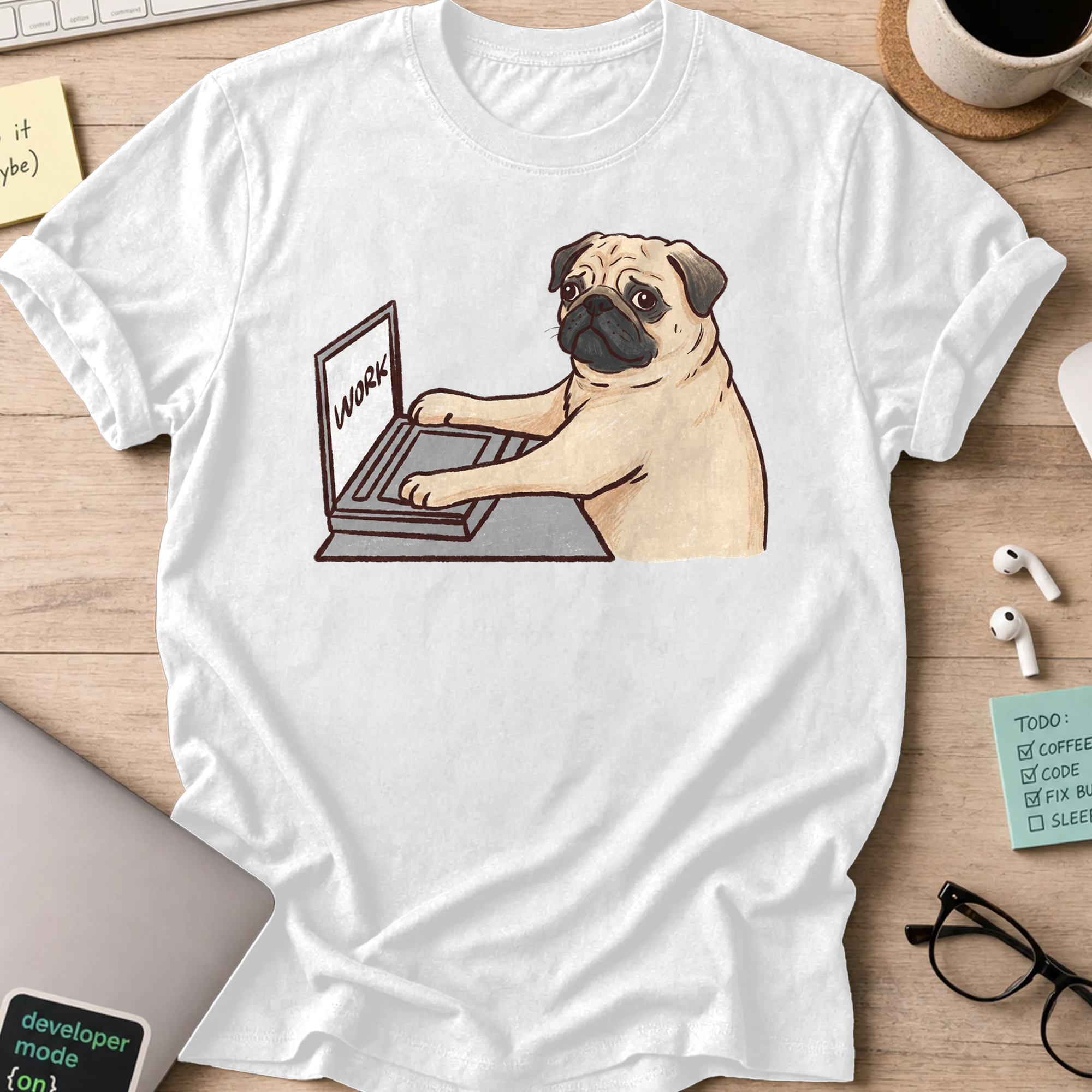 Pug Coder Shirt - White