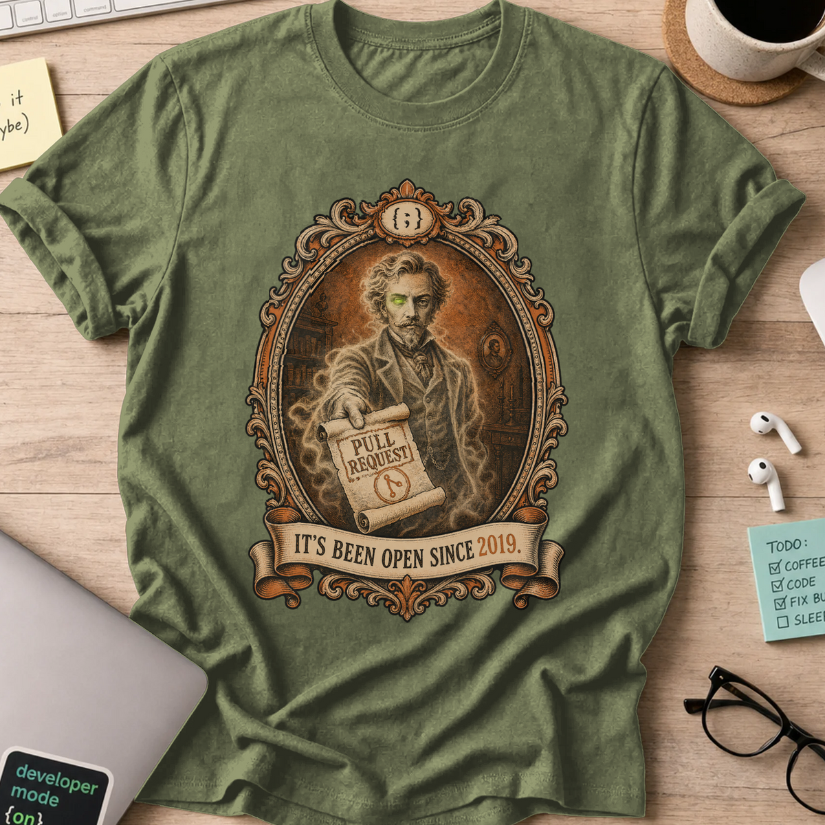 Pull Request Open Since 2019 Shirt — Military Green storefront mockup