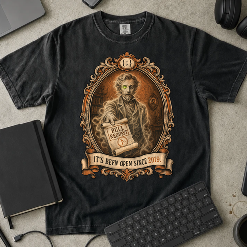 Pull Request Open Since 2019 Shirt — Black Comfort Colors 1717 flat lay