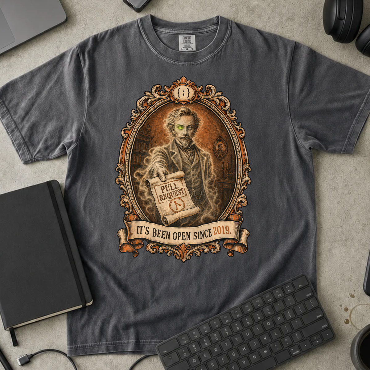 Pull Request Open Since 2019 Shirt — Pepper Comfort Colors 1717 flat lay