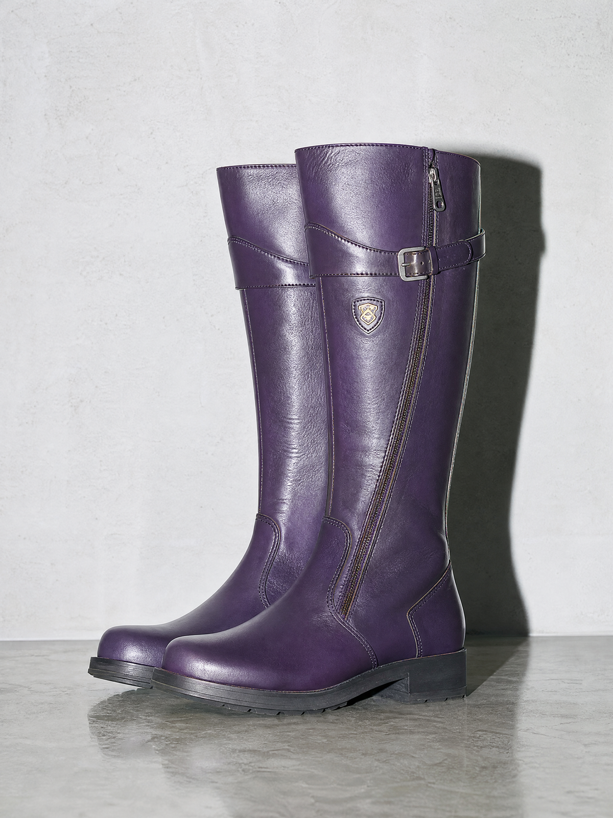 Women's mid-tube rider boots - Purple Premium Leather Finish Shoe Angle