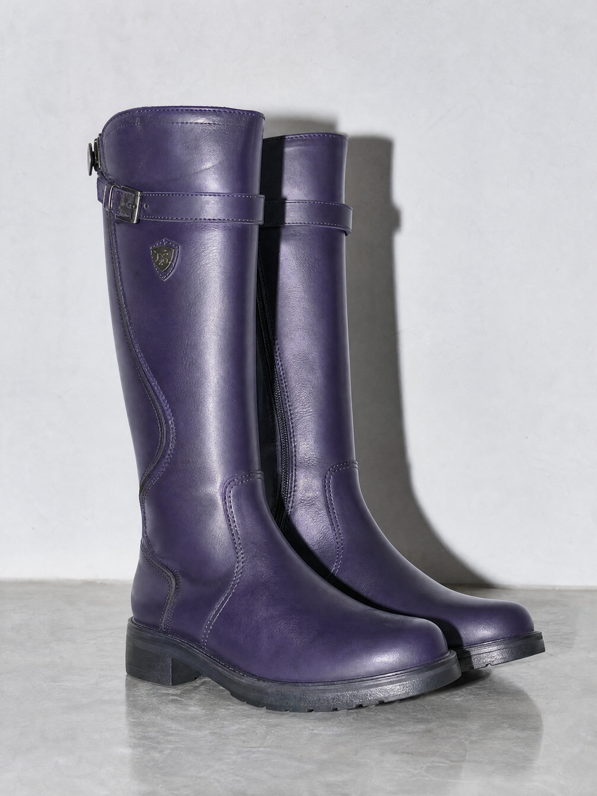 Women's mid-tube rider boots - Purple Premium Leather Finish Shoe Full