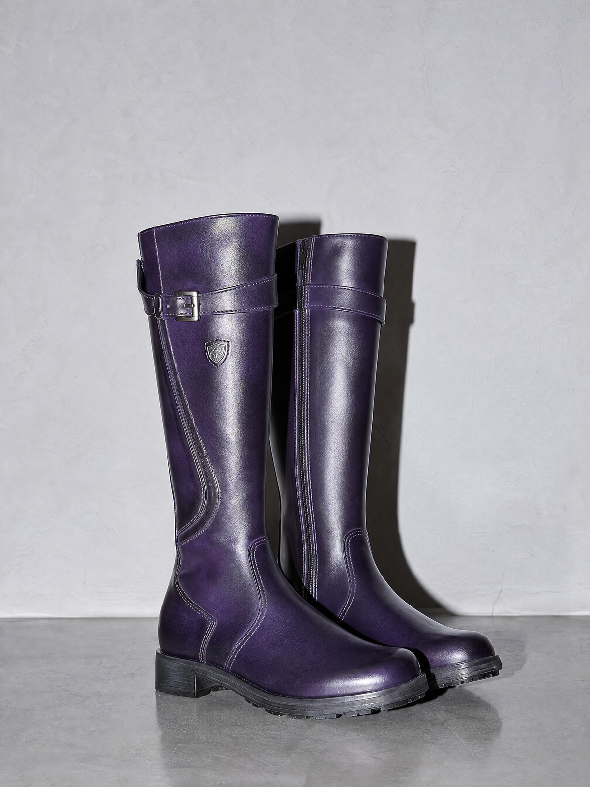 Women's mid-tube rider boots - Purple Premium Leather Finish Shoe Macro