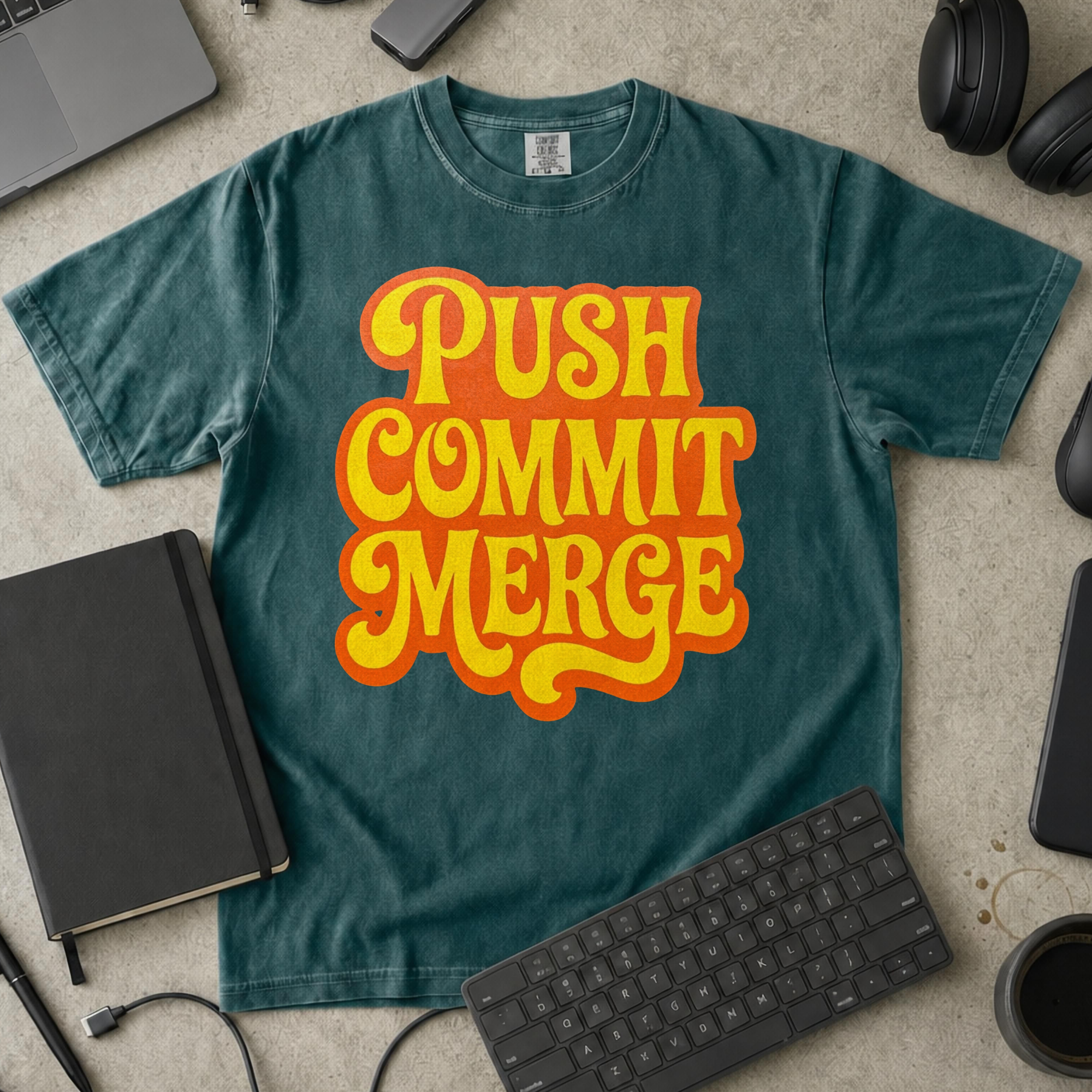 Push Commit Merge Premium Shirt — blue spruce Premium Shirt mock-up