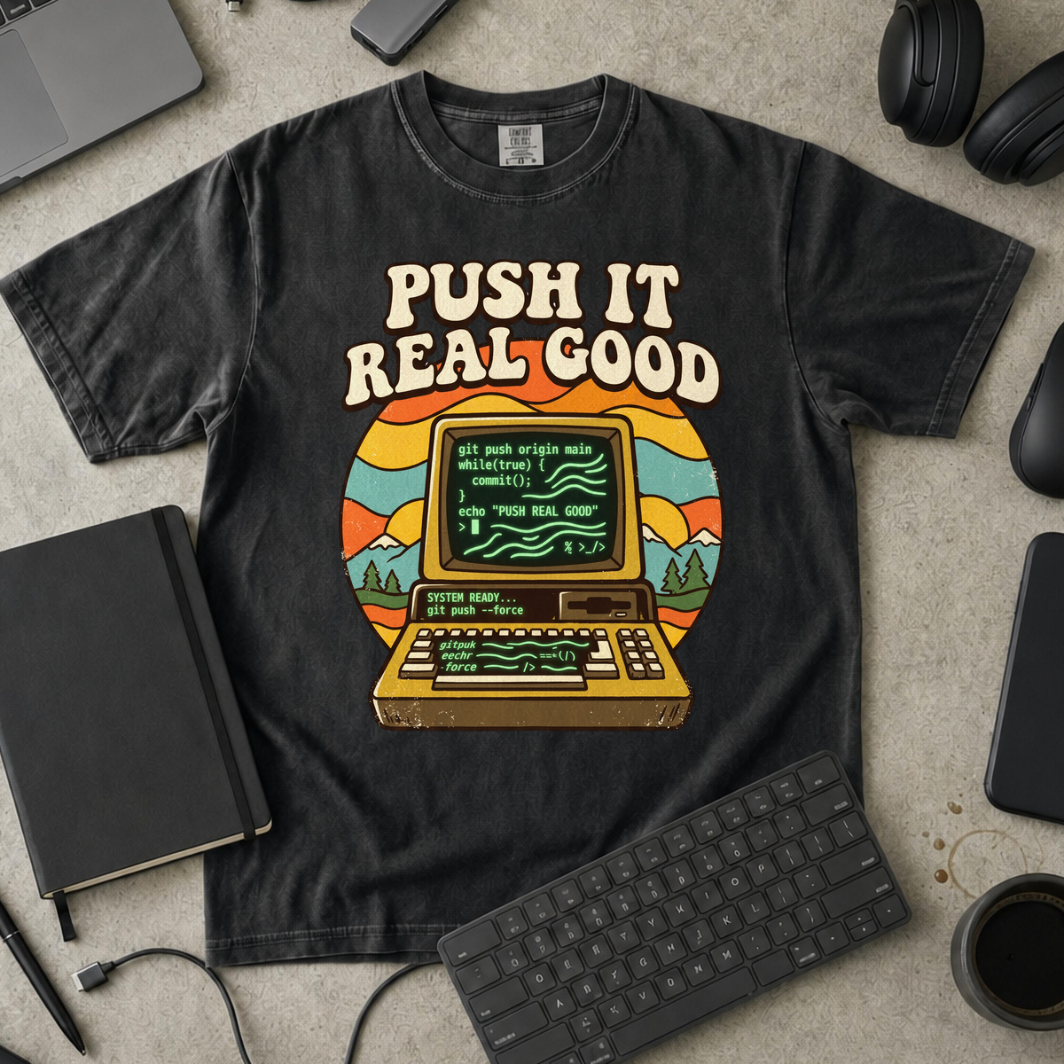 Push It Real Good Git Premium Shirt — black Premium Shirt mock-up