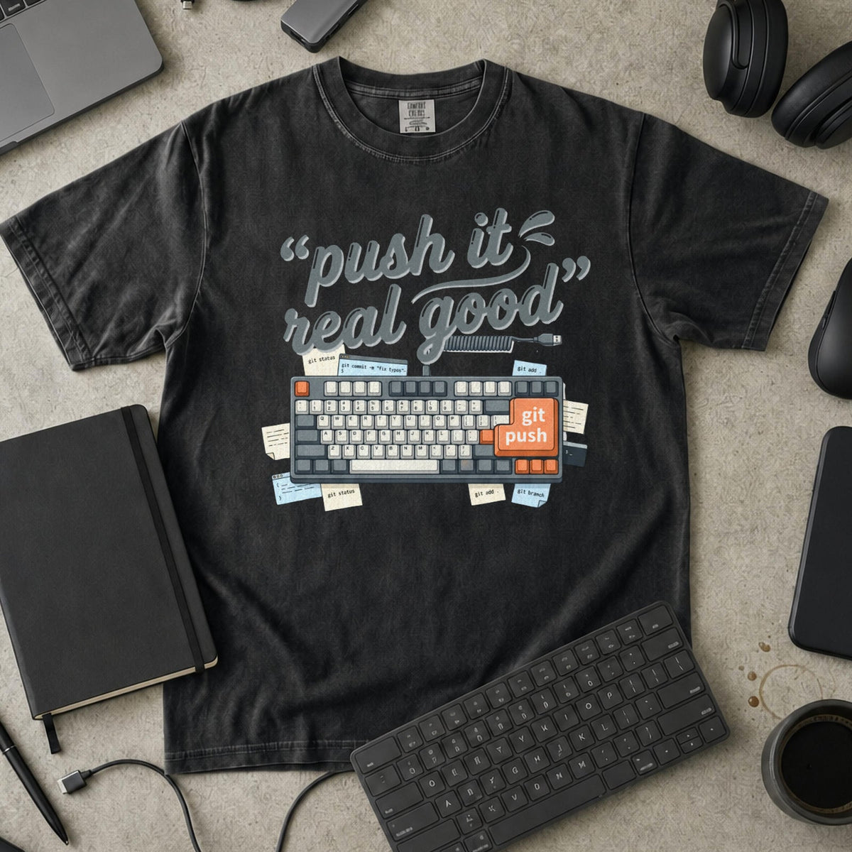 Push It Real Good Keyboard Premium Shirt — black Premium Shirt mock-up