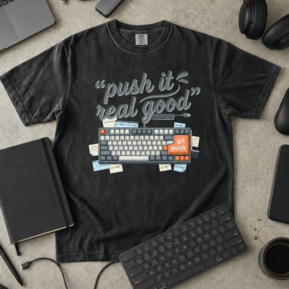 Push It Real Good Keyboard Premium Shirt — black Premium Shirt mock-up