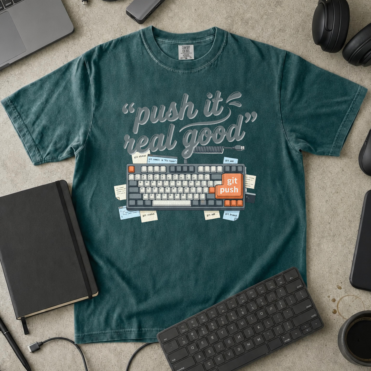 Push It Real Good Keyboard Premium Shirt — blue spruce Premium Shirt mock-up