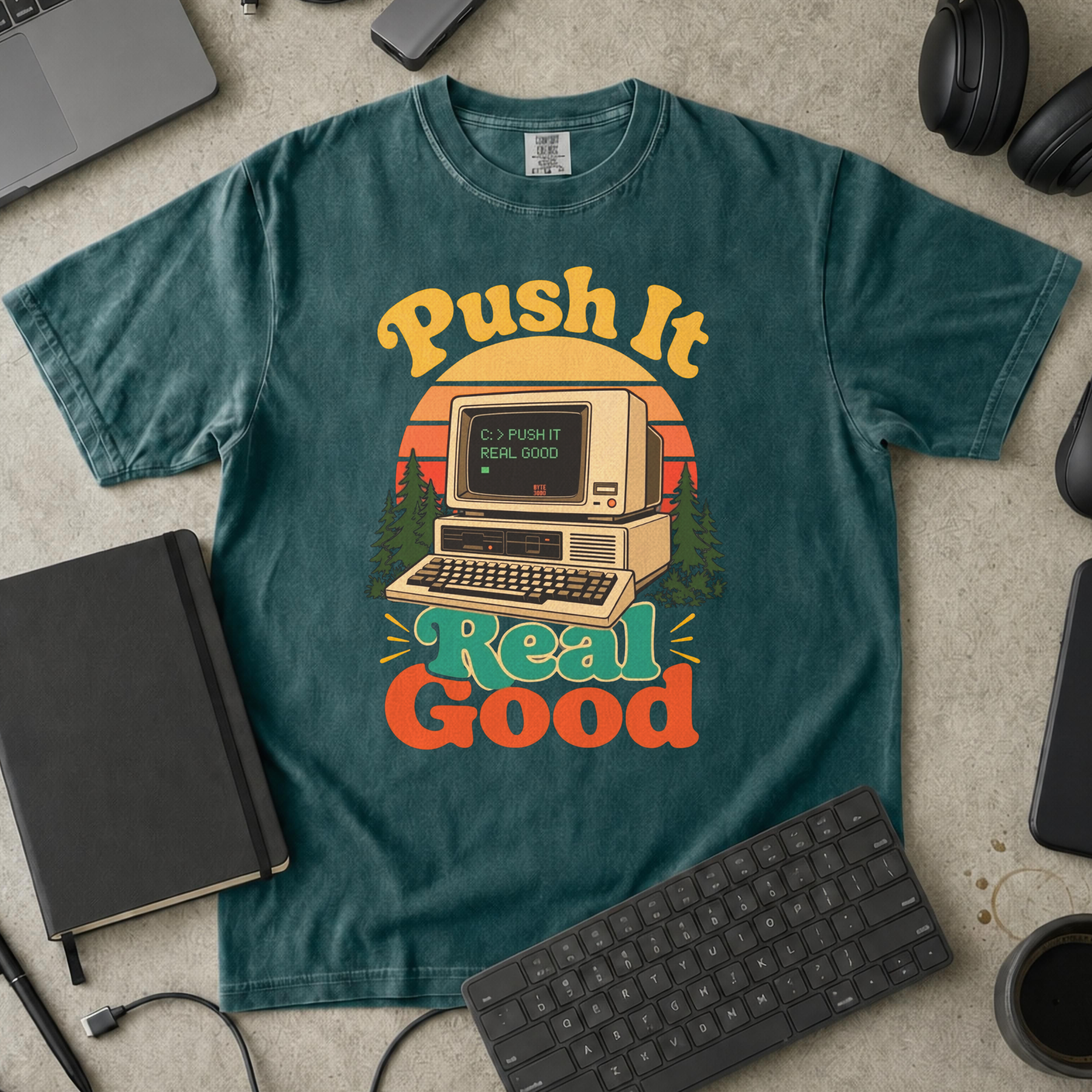 Push It Real Good Retro Premium Shirt — blue spruce Premium Shirt mock-up