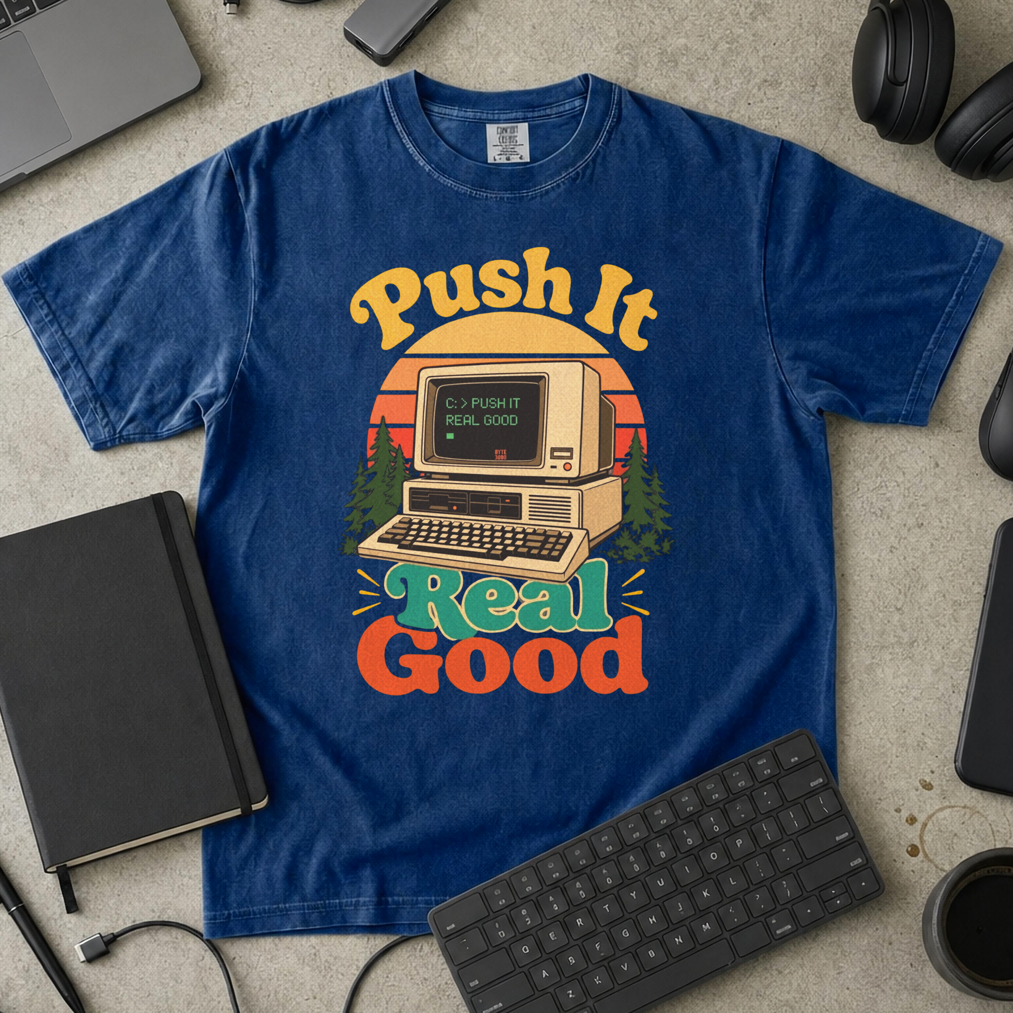 Push It Real Good Retro Premium Shirt — true navy Premium Shirt mock-up