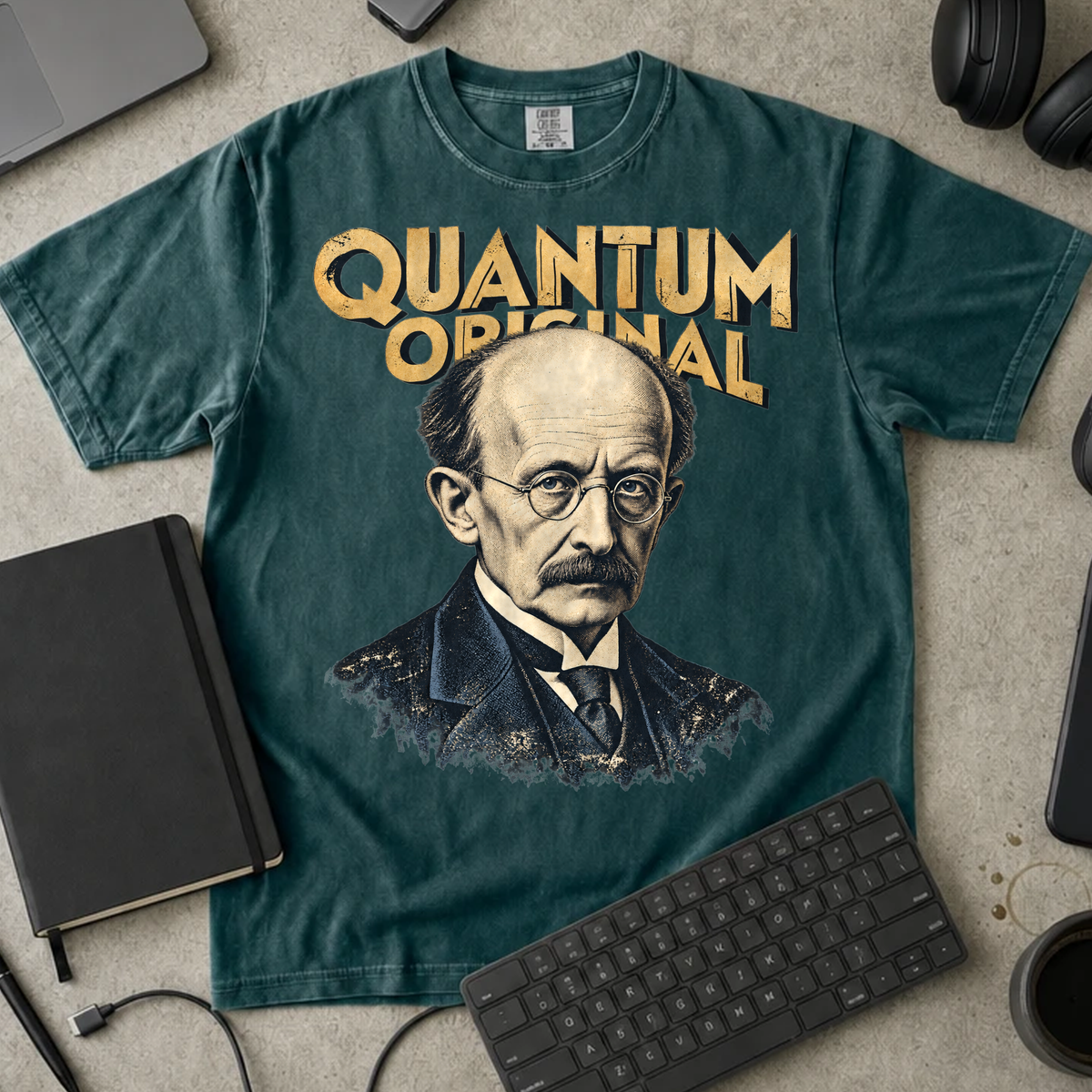 Quantum Original Shirt — Blue Spruce Comfort Colors 1717 flat lay