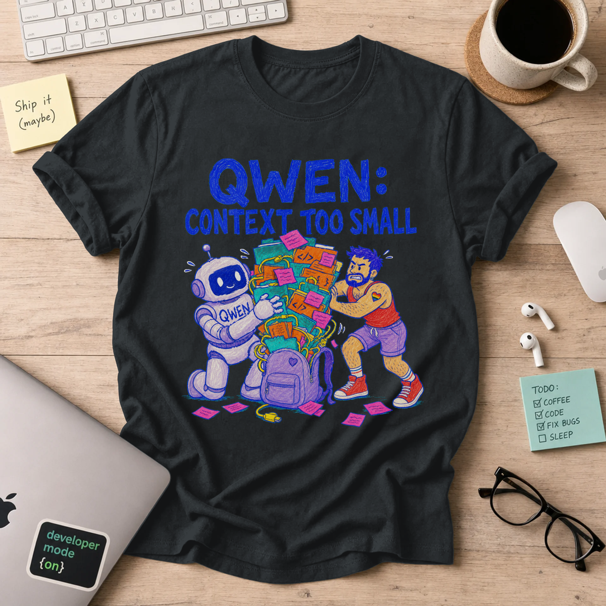 Qwen: Context Too Small Shirt — Black