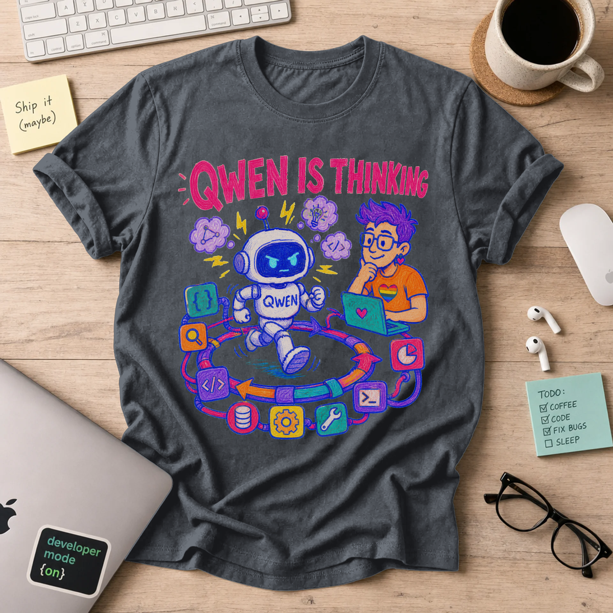 Qwen Is Thinking Shirt — Dark Heather