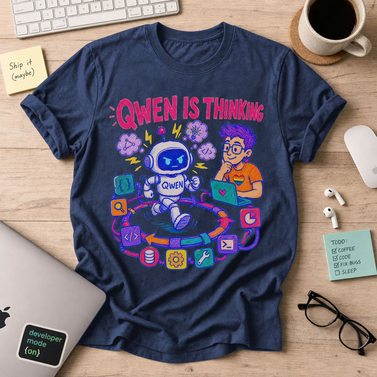 Qwen Is Thinking Shirt — Navy