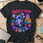 Qwen Is Thinking Shirt — Black storefront mockup