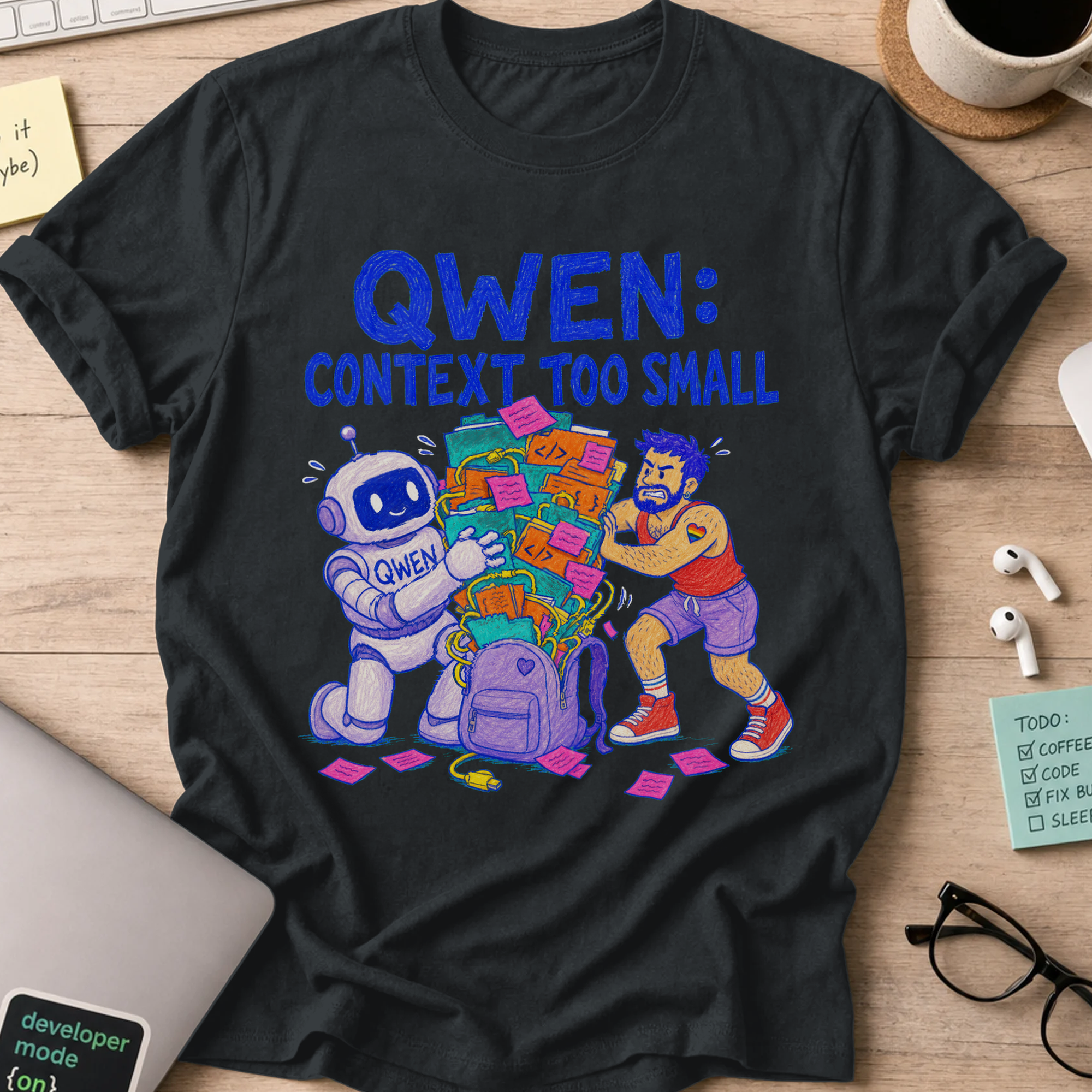 Qwen: Context Too Small Shirt — Black storefront mockup