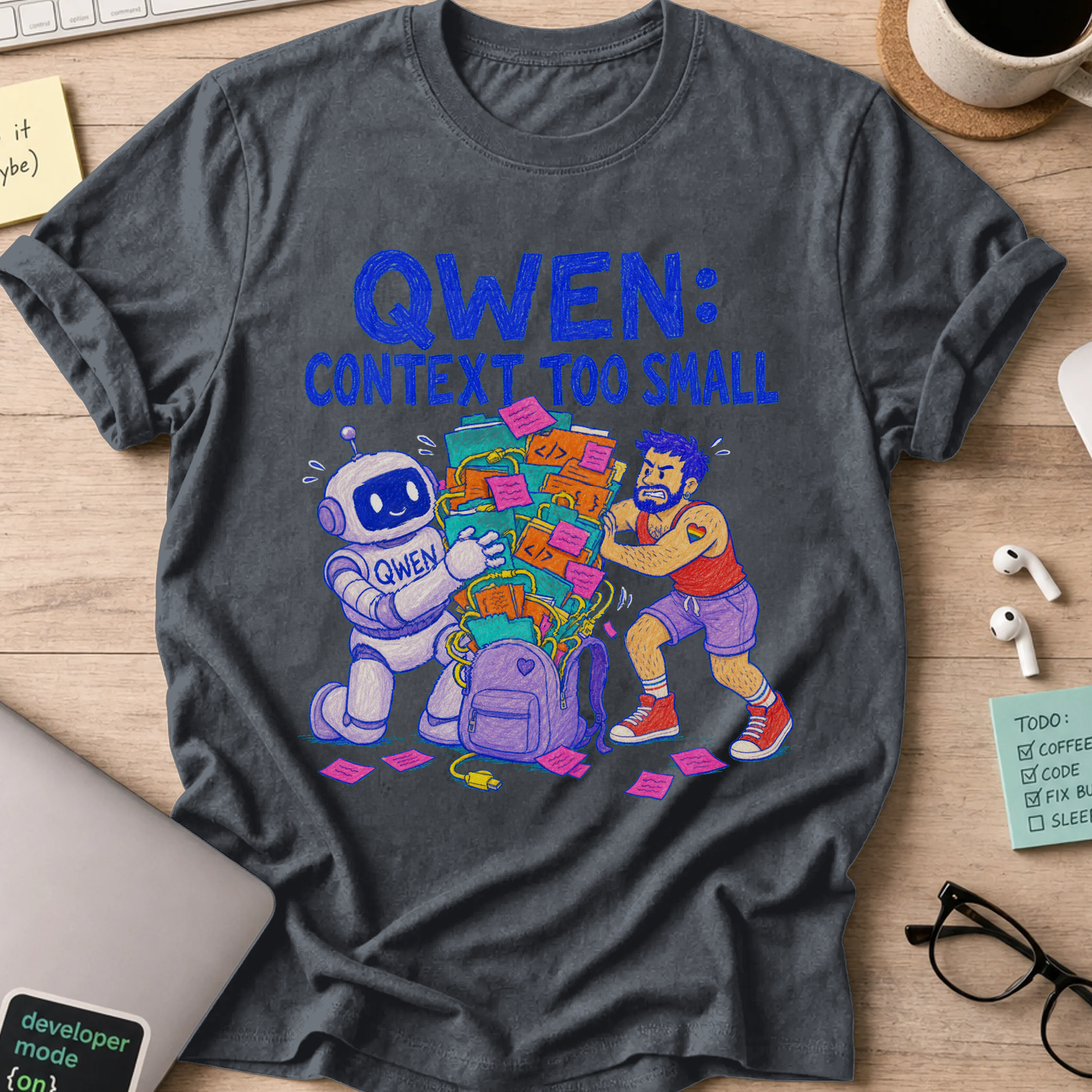 Qwen: Context Too Small Shirt — Dark Heather storefront mockup