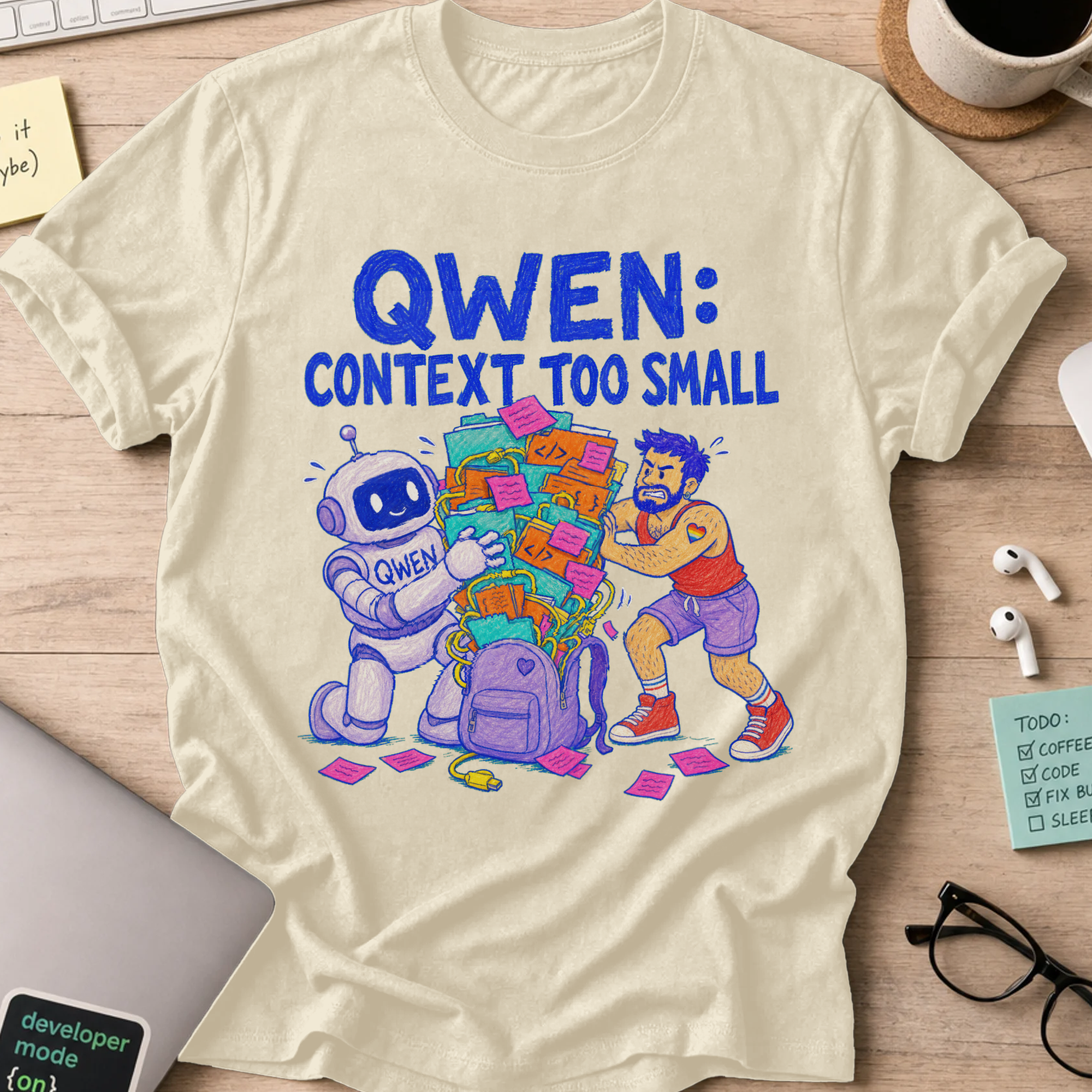 Qwen: Context Too Small Shirt — Natural storefront mockup