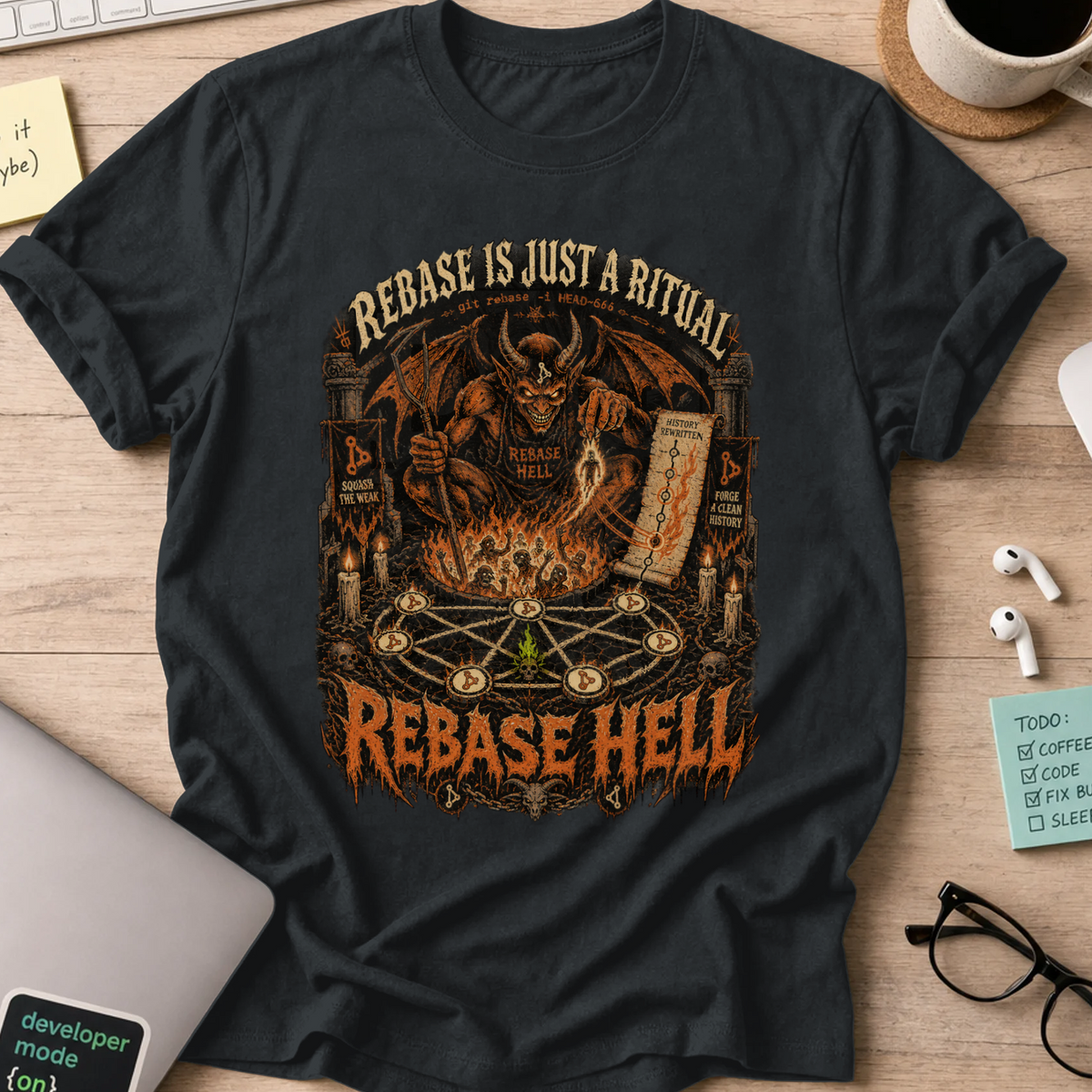 Rebase Hell Shirt — Black storefront mockup