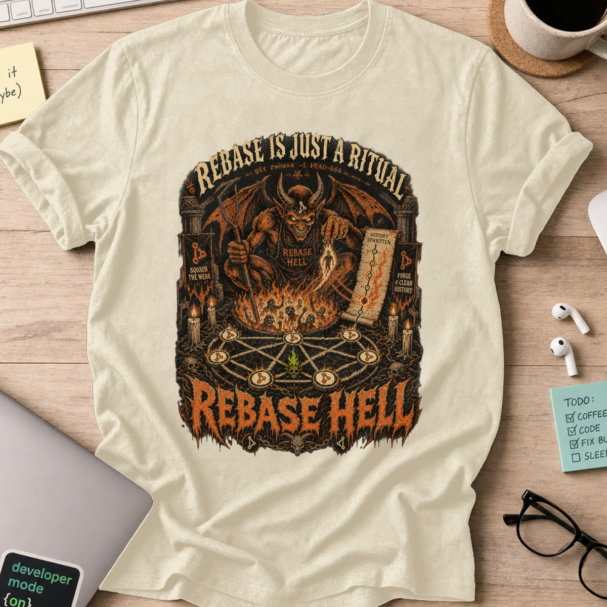 Rebase Hell Shirt — Natural storefront mockup