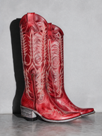 Medium heel 35-43 National Style Embroidered women's Boots - Red Premium Leather Finish Shoe Angle