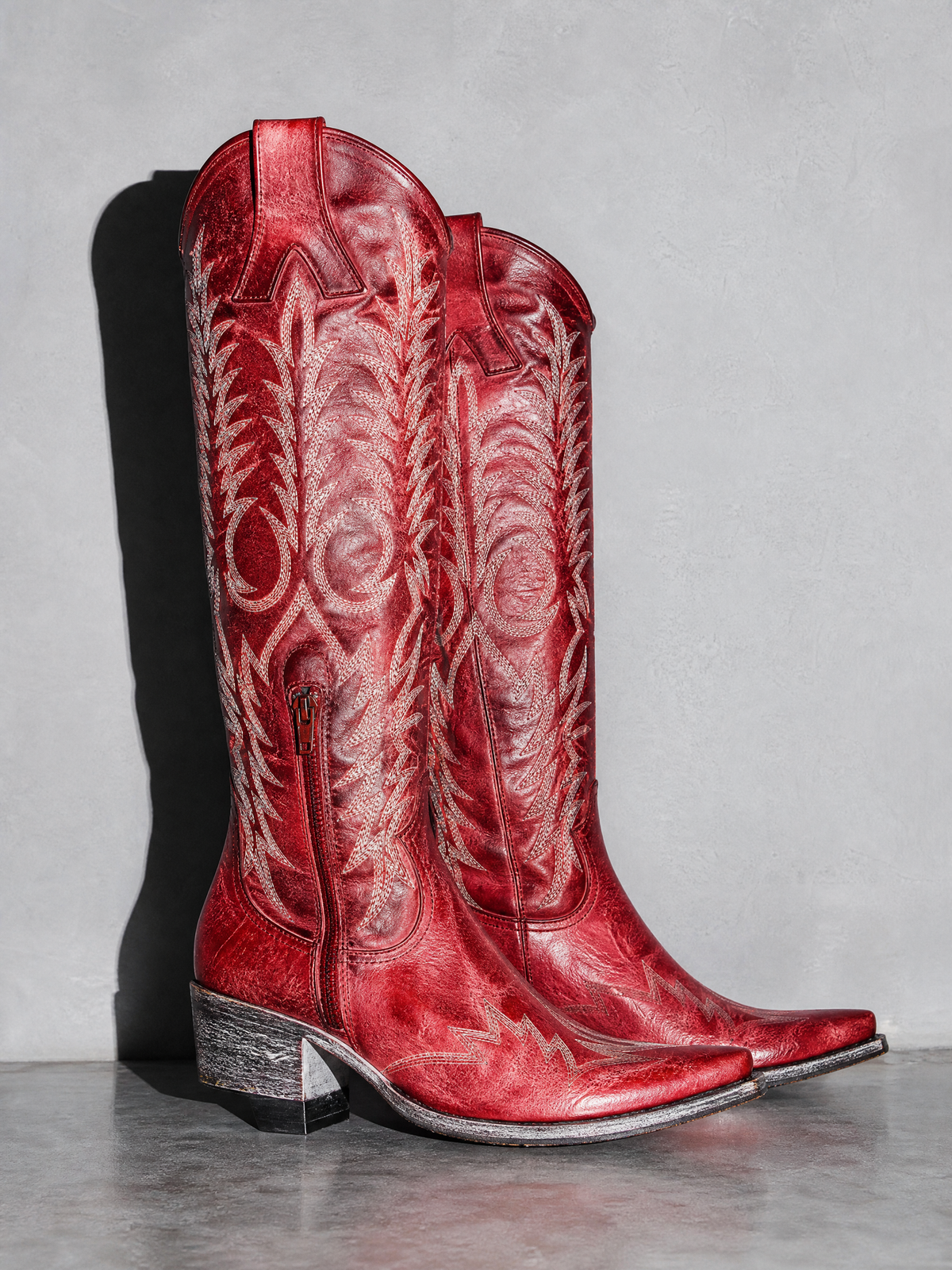 Medium heel 35-43 National Style Embroidered women's Boots - Red Premium Leather Finish Shoe Angle