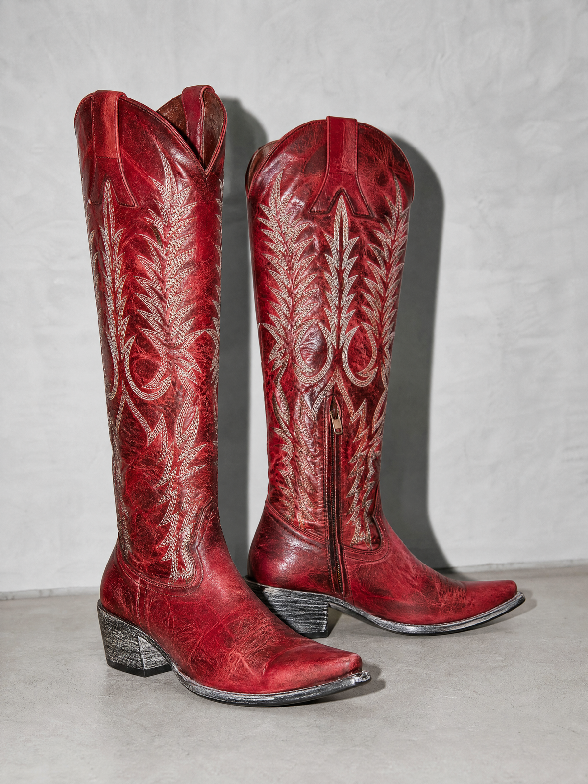 Medium heel 35-43 National Style Embroidered women's Boots - Red Premium Leather Finish Shoe Full