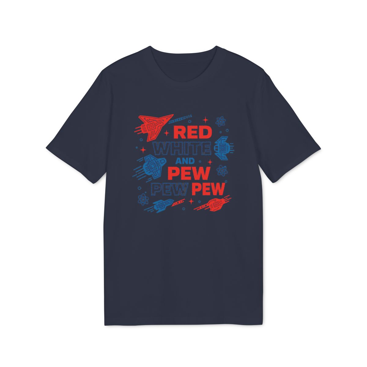 Red White and Pew Pew Pew Shirt — French Navy — EU Creator 2.0 front mockup