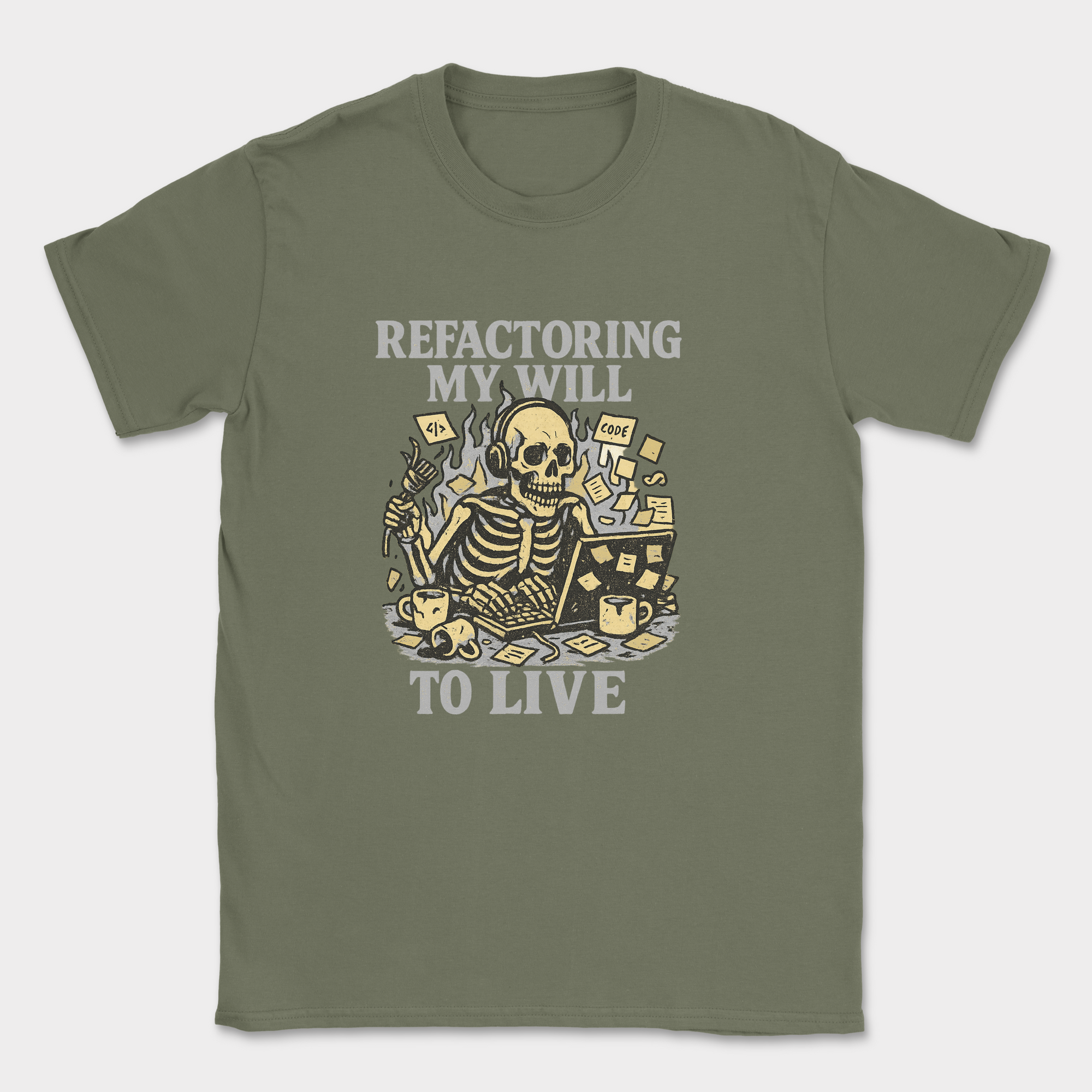 refactoring my will to live skeleton shirt — Military Green