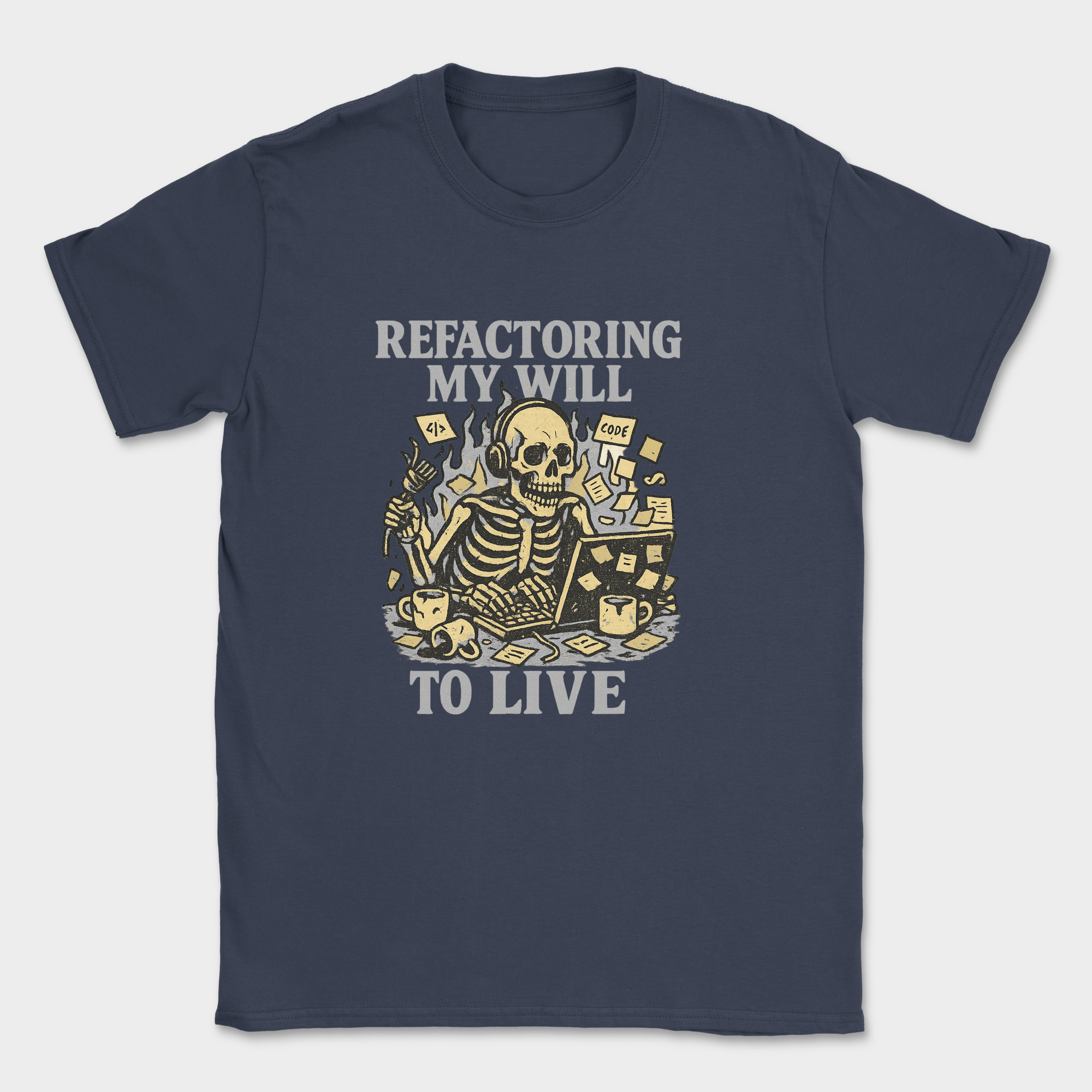 refactoring my will to live skeleton shirt — Navy