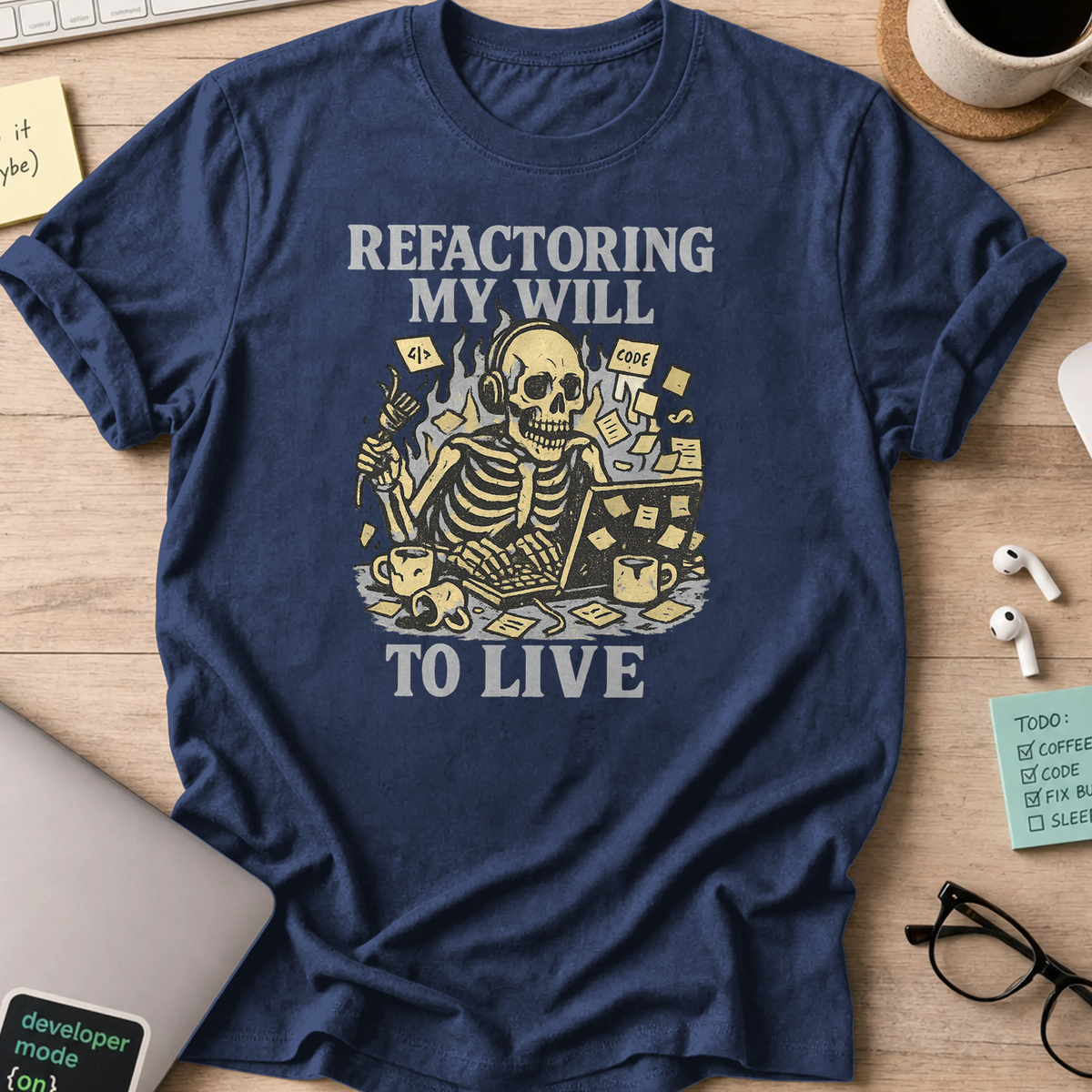 refactoring my will to live skeleton shirt - Navy