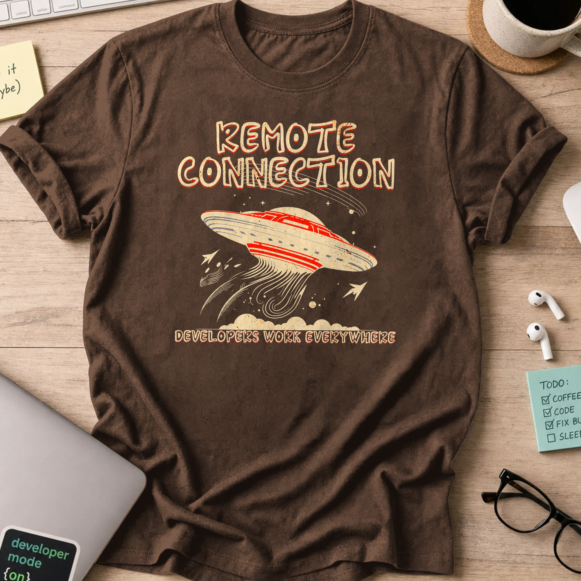 remote connection ufo shirt - Dark Chocolate