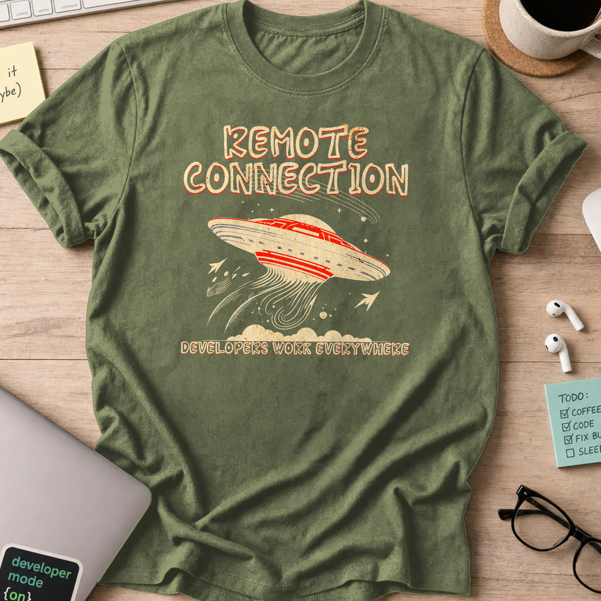 remote connection ufo shirt - Military Green