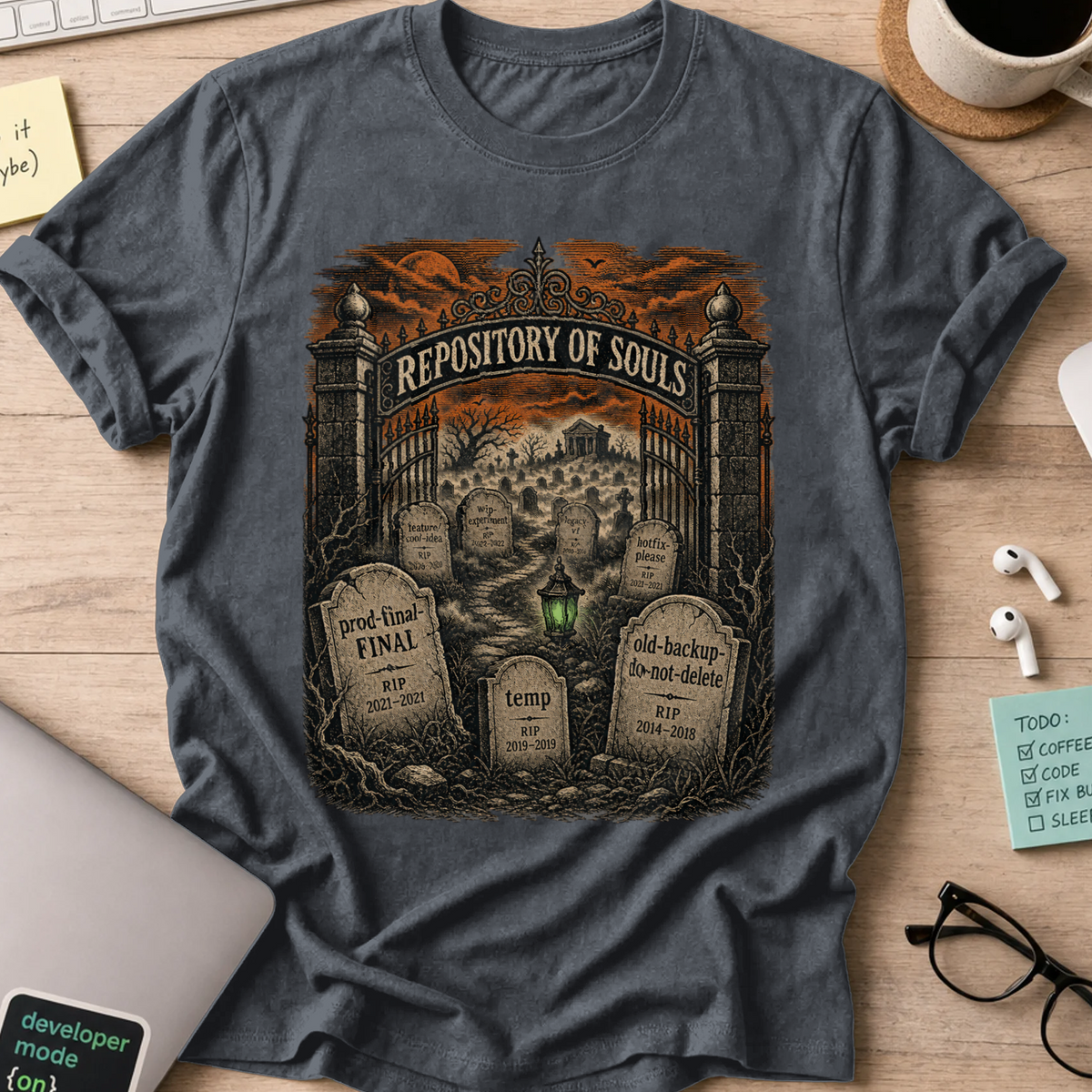 Repository of Souls Shirt — Dark Heather storefront mockup