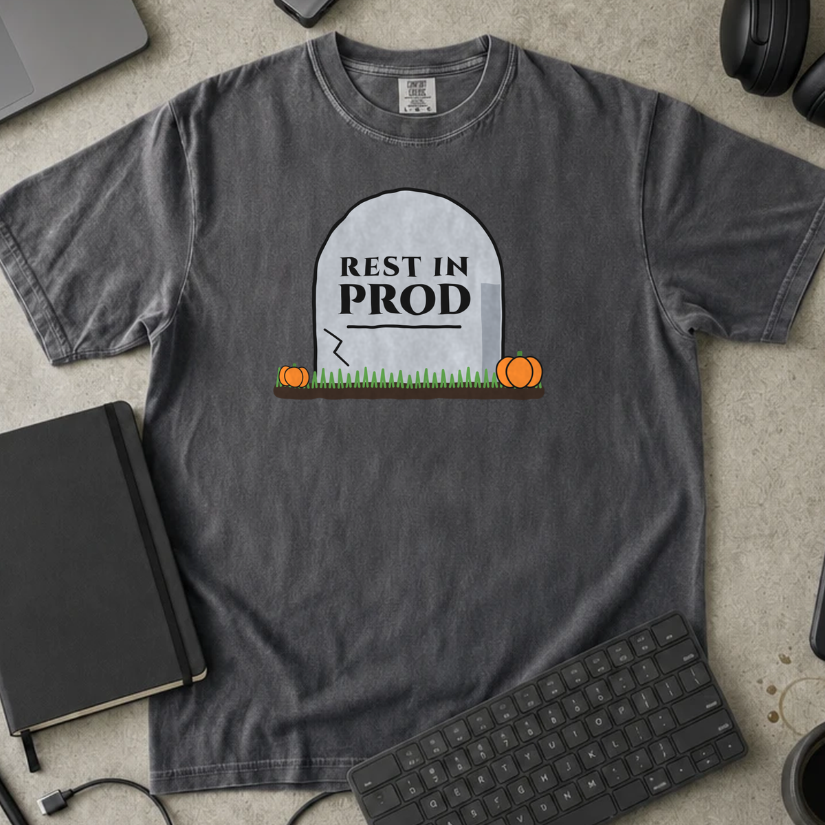 Rest In Prod Shirt — Pepper Comfort Colors 1717 flat lay