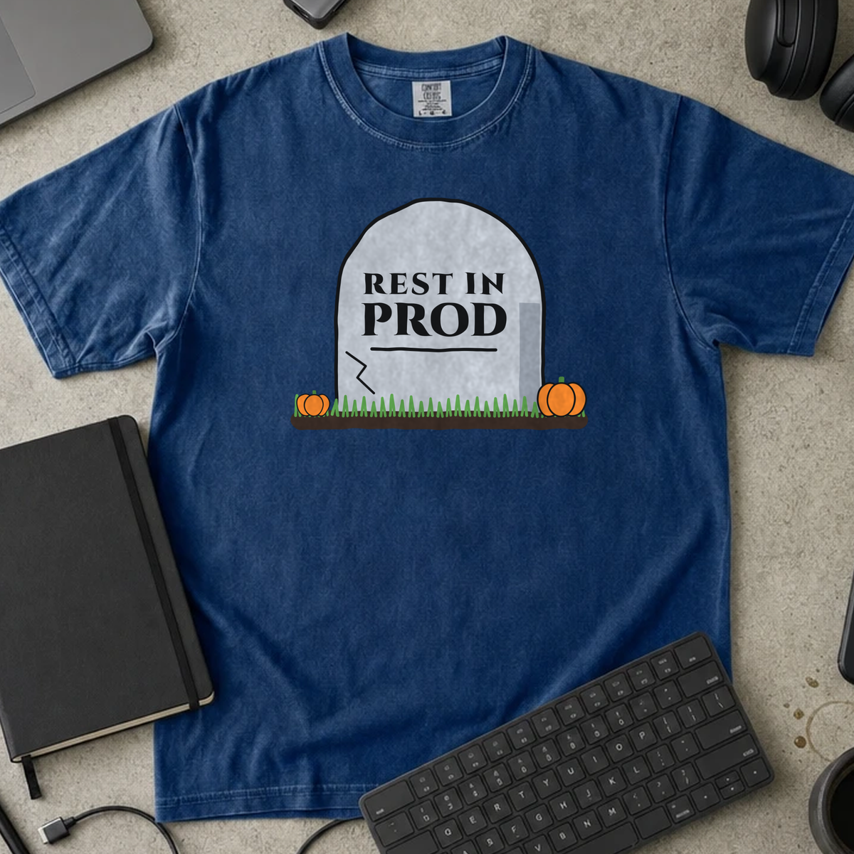 Rest In Prod Shirt — True Navy Comfort Colors 1717 flat lay
